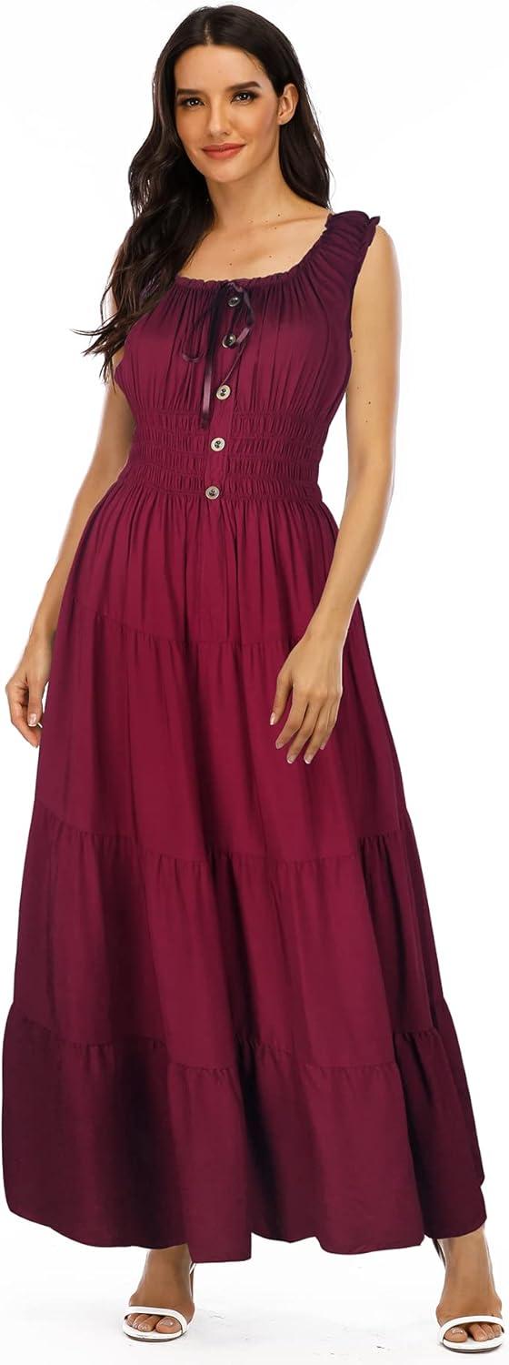 imageOSTOO Womens 2025 Summer Boho Floral Print Tiered Casual Flowy Long Maxi DressWine Red