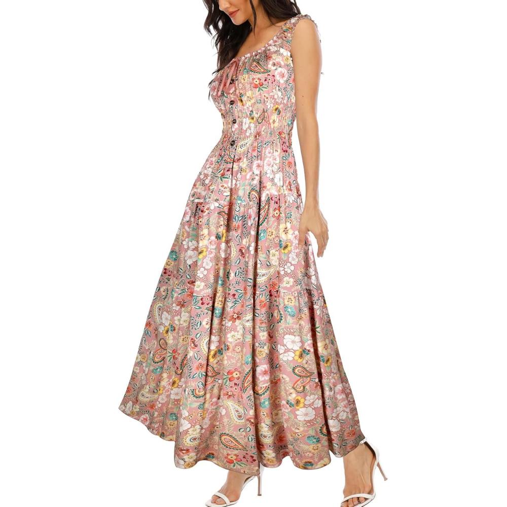 imageOSTOO Womens 2025 Summer Boho Floral Print Tiered Casual Flowy Long Maxi DressPink Cashew Floral