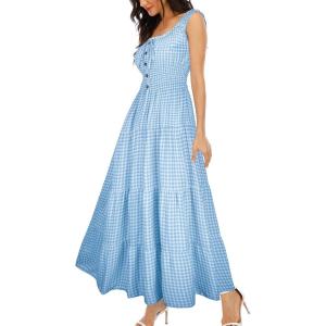 imageOSTOO Womens 2025 Summer Boho Floral Print Tiered Casual Flowy Long Maxi DressBlue Plaid