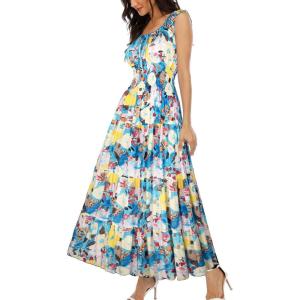 imageOSTOO Womens 2025 Summer Boho Floral Print Tiered Casual Flowy Long Maxi DressFloral Blue