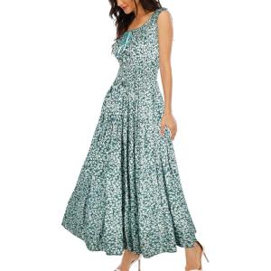 imageOSTOO Womens 2025 Summer Boho Floral Print Tiered Casual Flowy Long Maxi DressFlower Green