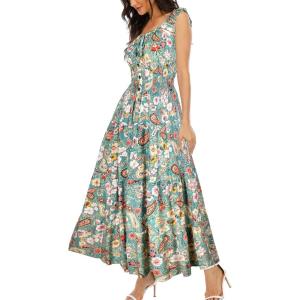imageOSTOO Womens 2025 Summer Boho Floral Print Tiered Casual Flowy Long Maxi DressGreen Cashew Floral