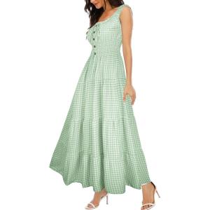 imageOSTOO Womens 2025 Summer Boho Floral Print Tiered Casual Flowy Long Maxi DressGreen Plaid