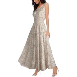 imageOSTOO Womens 2025 Summer Boho Floral Print Tiered Casual Flowy Long Maxi DressGrey White