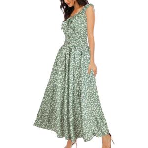 imageOSTOO Womens 2025 Summer Boho Floral Print Tiered Casual Flowy Long Maxi DressLittle Green Flowers