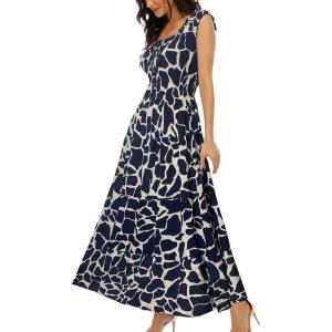 imageOSTOO Womens 2025 Summer Boho Floral Print Tiered Casual Flowy Long Maxi DressNavy Blue Rocks Flower