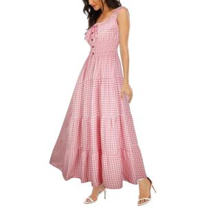 imageOSTOO Womens 2025 Summer Boho Floral Print Tiered Casual Flowy Long Maxi DressPink Plaid