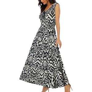 imageOSTOO Womens 2025 Summer Boho Floral Print Tiered Casual Flowy Long Maxi DressPrint Black Geometry