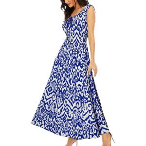 imageOSTOO Womens 2025 Summer Boho Floral Print Tiered Casual Flowy Long Maxi DressPrint Blue Geometry