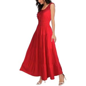 imageOSTOO Womens 2025 Summer Boho Floral Print Tiered Casual Flowy Long Maxi DressRed