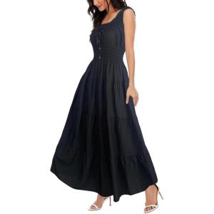 imageOSTOO Womens 2025 Summer Boho Floral Print Tiered Casual Flowy Long Maxi DressSolid Black