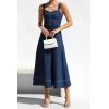 imagechouyatou Womens Adjustable Strap Midi Long Denim Dress 2025 Button Down ALine Swing Flowy Jean DressDark Blue