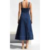 imagechouyatou Womens Adjustable Strap Midi Long Denim Dress 2025 Button Down ALine Swing Flowy Jean DressDark Blue