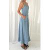 imagechouyatou Womens Adjustable Strap Midi Long Denim Dress 2025 Button Down ALine Swing Flowy Jean DressLight Blue