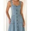 imagechouyatou Womens Adjustable Strap Midi Long Denim Dress 2025 Button Down ALine Swing Flowy Jean DressLight Blue