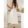 imagechouyatou Womens Adjustable Strap Midi Long Denim Dress 2025 Button Down ALine Swing Flowy Jean DressOffwhite