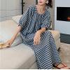 imagechouyatou Womens Casual Gingham LooseFit Swing Dress Cotton Linen Lantern Puff Sleeve Plaid Maxi DressBlack White