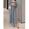imagechouyatou Womens Casual Gingham LooseFit Swing Dress Cotton Linen Lantern Puff Sleeve Plaid Maxi DressBlack White