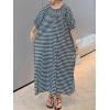 imagechouyatou Womens Casual Gingham LooseFit Swing Dress Cotton Linen Lantern Puff Sleeve Plaid Maxi DressBlack White