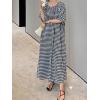 imagechouyatou Womens Casual Gingham LooseFit Swing Dress Cotton Linen Lantern Puff Sleeve Plaid Maxi DressBlack White