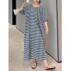 imagechouyatou Womens Casual Gingham LooseFit Swing Dress Cotton Linen Lantern Puff Sleeve Plaid Maxi DressBlack White