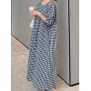 imagechouyatou Womens Casual Gingham LooseFit Swing Dress Cotton Linen Lantern Puff Sleeve Plaid Maxi DressBlack White