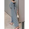 imagechouyatou Womens Casual Gingham LooseFit Swing Dress Cotton Linen Lantern Puff Sleeve Plaid Maxi DressBlack White