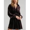 imagechouyatou Womens Elegant Long Sleeve Button Down Velvet Shirt Mini Dress with BeltBrown
