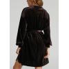 imagechouyatou Womens Elegant Long Sleeve Button Down Velvet Shirt Mini Dress with BeltBrown