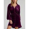 imagechouyatou Womens Elegant Long Sleeve Button Down Velvet Shirt Mini Dress with BeltDark Purple