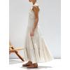 imagechouyatou Womens Summer Spaghetti Strap Maxi Dress Sexy VNeck Shirred Tiered Tunic Beach DressApricot