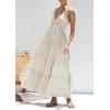 imagechouyatou Womens Summer Spaghetti Strap Maxi Dress Sexy VNeck Shirred Tiered Tunic Beach DressApricot