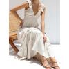 imagechouyatou Womens Summer Spaghetti Strap Maxi Dress Sexy VNeck Shirred Tiered Tunic Beach DressApricot