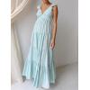 imagechouyatou Womens Summer Spaghetti Strap Maxi Dress Sexy VNeck Shirred Tiered Tunic Beach DressLight Blue