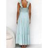 imagechouyatou Womens Summer Spaghetti Strap Maxi Dress Sexy VNeck Shirred Tiered Tunic Beach DressLight Blue