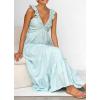 imagechouyatou Womens Summer Spaghetti Strap Maxi Dress Sexy VNeck Shirred Tiered Tunic Beach DressLight Blue