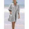 imagechouyatou Womens Summer VNeck Casual Striped Midi Shirt Dress Tiered Boho Beach Tunic Babydoll DressBlack
