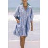 imagechouyatou Womens Summer VNeck Casual Striped Midi Shirt Dress Tiered Boho Beach Tunic Babydoll DressBlue