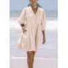 imagechouyatou Womens Summer VNeck Casual Striped Midi Shirt Dress Tiered Boho Beach Tunic Babydoll DressKhaki