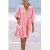 imagechouyatou Womens Summer VNeck Casual Striped Midi Shirt Dress Tiered Boho Beach Tunic Babydoll DressRed