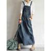 imagechouyatou Womens Vintage Adjustable Strap Denim Overall Dress Distressed ALine Pinafore Bib Jean DressBlue