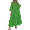 imagechouyatou Womens 2025 Lace Eyelet Embroidery Maxi Dress VNeck Trumpet Sleeve Boho Flowy Swing DressGreen