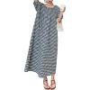 imagechouyatou Womens Casual Gingham LooseFit Swing Dress Cotton Linen Lantern Puff Sleeve Plaid Maxi DressBlack White