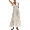 imagechouyatou Womens Summer Spaghetti Strap Maxi Dress Sexy VNeck Shirred Tiered Tunic Beach DressApricot