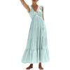 imagechouyatou Womens Summer Spaghetti Strap Maxi Dress Sexy VNeck Shirred Tiered Tunic Beach DressLight Blue