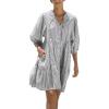 imagechouyatou Womens Summer VNeck Casual Striped Midi Shirt Dress Tiered Boho Beach Tunic Babydoll DressBlack
