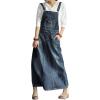 imagechouyatou Womens Vintage Adjustable Strap Denim Overall Dress Distressed ALine Pinafore Bib Jean DressBlue