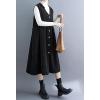 imagechouyatou Women Button Down Sleeveless Corduroy Overall Dress Jumper Midi Babydoll Tank Dress with PocketBlack