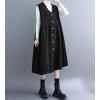 imagechouyatou Women Button Down Sleeveless Corduroy Overall Dress Jumper Midi Babydoll Tank Dress with PocketBlack