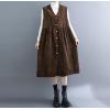 imagechouyatou Women Button Down Sleeveless Corduroy Overall Dress Jumper Midi Babydoll Tank Dress with PocketBrown